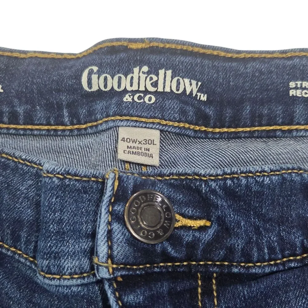 Goodfellow Mens Denim Blue‎ Jeans 40Wx30L Straight Leg Total Flex